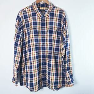 Orvis Mens Blue Indigo Tech Plaid Fishing Shirt Button Up Size XXL Lightweight